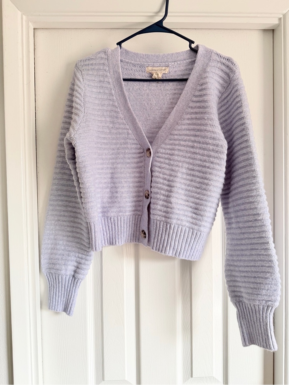 Y2K Lavender Purple Fuzzy Ribbed Knit Crop Button Cardigan XL
